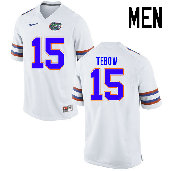 Men Florida Gators #15 Tim Tebow College Football Jerseys Sale-White - Click Image to Close